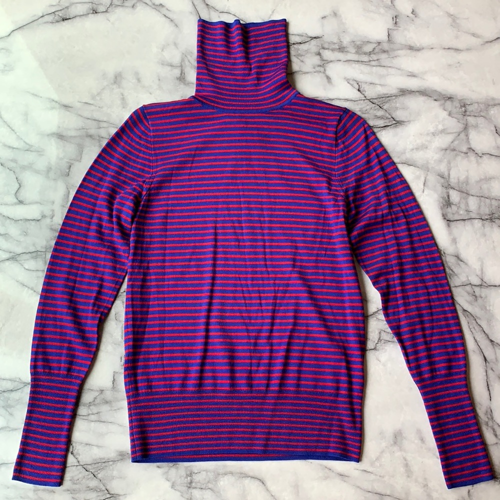 J. Crew Blue & Red Striped Turtleneck, Size Small